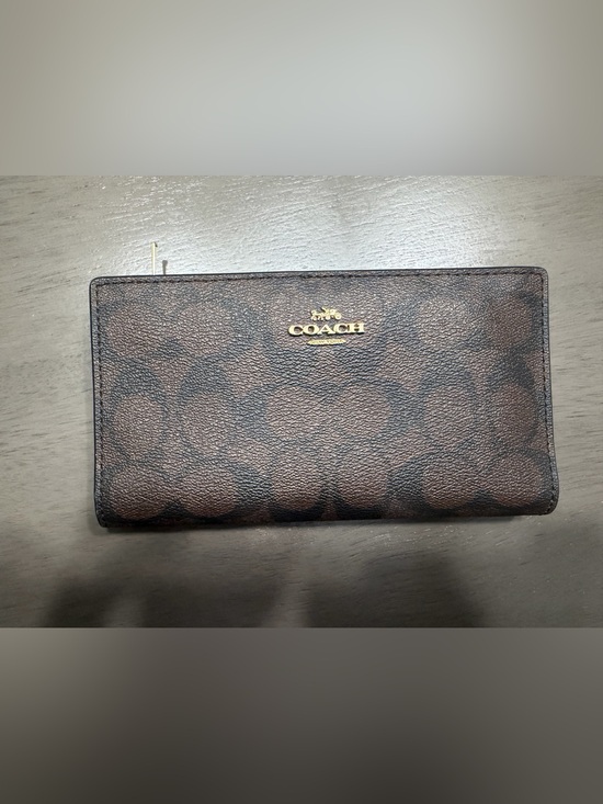 Coach Handbags - Coach Brown Signature Zip Wallet with Gold Logo